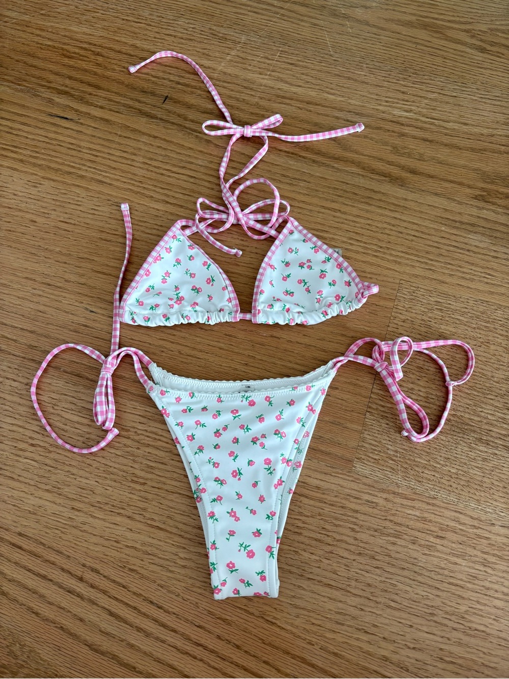 Pink Floral String Bikini Set